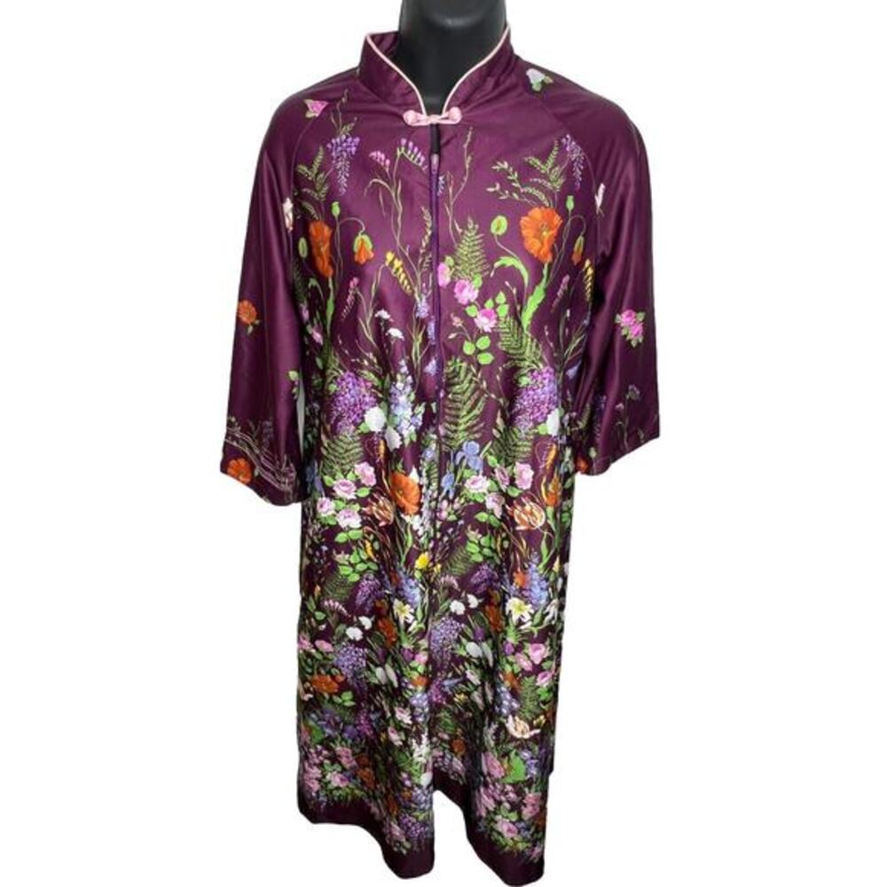 Vintage Lisanne Lounge Wear Pajamas Purple Floral Zip Up House Coat